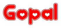 The image displays the word Gopal written in a stylized red font with hearts inside the letters.