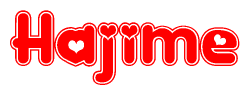 The image is a clipart featuring the word Hajime written in a stylized font with a heart shape replacing inserted into the center of each letter. The color scheme of the text and hearts is red with a light outline.