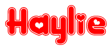 The image displays the word Haylie written in a stylized red font with hearts inside the letters.