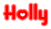 The image is a clipart featuring the word Holly written in a stylized font with a heart shape replacing inserted into the center of each letter. The color scheme of the text and hearts is red with a light outline.