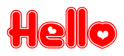 The image is a clipart featuring the word Hello written in a stylized font with a heart shape replacing inserted into the center of each letter. The color scheme of the text and hearts is red with a light outline.