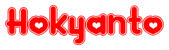 The image is a clipart featuring the word Hokyanto written in a stylized font with a heart shape replacing inserted into the center of each letter. The color scheme of the text and hearts is red with a light outline.