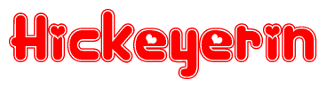 The image is a clipart featuring the word Hickeyerin written in a stylized font with a heart shape replacing inserted into the center of each letter. The color scheme of the text and hearts is red with a light outline.
