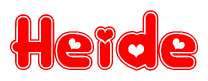 The image displays the word Heide written in a stylized red font with hearts inside the letters.