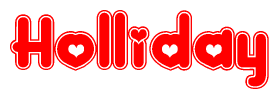 The image displays the word Holliday written in a stylized red font with hearts inside the letters.
