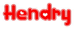 The image is a clipart featuring the word Hendry written in a stylized font with a heart shape replacing inserted into the center of each letter. The color scheme of the text and hearts is red with a light outline.