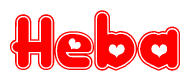 The image is a clipart featuring the word Heba written in a stylized font with a heart shape replacing inserted into the center of each letter. The color scheme of the text and hearts is red with a light outline.