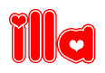 The image displays the word Illa written in a stylized red font with hearts inside the letters.