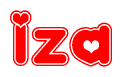 The image displays the word Iza written in a stylized red font with hearts inside the letters.