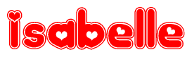 The image displays the word Isabelle written in a stylized red font with hearts inside the letters.