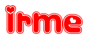 The image displays the word Irme written in a stylized red font with hearts inside the letters.
