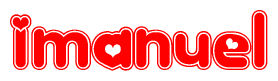 The image is a clipart featuring the word Imanuel written in a stylized font with a heart shape replacing inserted into the center of each letter. The color scheme of the text and hearts is red with a light outline.