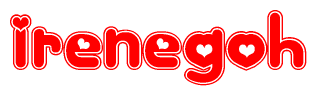 The image is a clipart featuring the word Irenegoh written in a stylized font with a heart shape replacing inserted into the center of each letter. The color scheme of the text and hearts is red with a light outline.