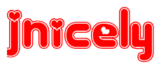 The image displays the word Jnicely written in a stylized red font with hearts inside the letters.