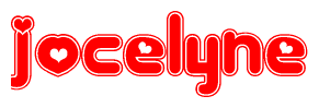 The image is a clipart featuring the word Jocelyne written in a stylized font with a heart shape replacing inserted into the center of each letter. The color scheme of the text and hearts is red with a light outline.