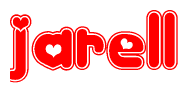 The image is a clipart featuring the word Jarell written in a stylized font with a heart shape replacing inserted into the center of each letter. The color scheme of the text and hearts is red with a light outline.