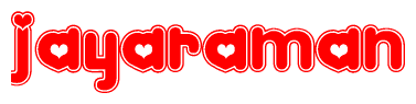 The image displays the word Jayaraman written in a stylized red font with hearts inside the letters.