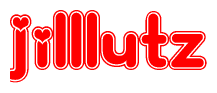 The image is a clipart featuring the word Jilllutz written in a stylized font with a heart shape replacing inserted into the center of each letter. The color scheme of the text and hearts is red with a light outline.