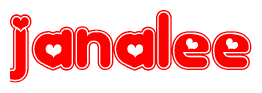 The image is a clipart featuring the word Janalee written in a stylized font with a heart shape replacing inserted into the center of each letter. The color scheme of the text and hearts is red with a light outline.