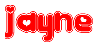 The image displays the word Jayne written in a stylized red font with hearts inside the letters.