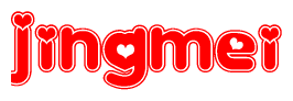 The image is a clipart featuring the word Jingmei written in a stylized font with a heart shape replacing inserted into the center of each letter. The color scheme of the text and hearts is red with a light outline.