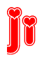 The image is a clipart featuring the word Ji written in a stylized font with a heart shape replacing inserted into the center of each letter. The color scheme of the text and hearts is red with a light outline.
