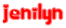 The image is a red and white graphic with the word Jenilyn written in a decorative script. Each letter in  is contained within its own outlined bubble-like shape. Inside each letter, there is a white heart symbol.