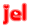 The image displays the word Jel written in a stylized red font with hearts inside the letters.