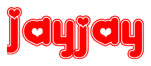 The image displays the word Jayjay written in a stylized red font with hearts inside the letters.