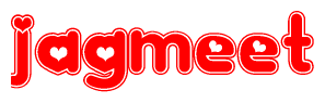 The image is a clipart featuring the word Jagmeet written in a stylized font with a heart shape replacing inserted into the center of each letter. The color scheme of the text and hearts is red with a light outline.