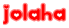 The image is a clipart featuring the word Jolaha written in a stylized font with a heart shape replacing inserted into the center of each letter. The color scheme of the text and hearts is red with a light outline.