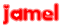 The image displays the word Jamel written in a stylized red font with hearts inside the letters.