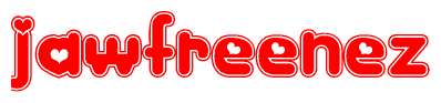 The image is a clipart featuring the word Jawfreenez written in a stylized font with a heart shape replacing inserted into the center of each letter. The color scheme of the text and hearts is red with a light outline.