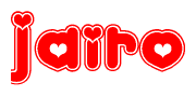 The image is a clipart featuring the word Jairo written in a stylized font with a heart shape replacing inserted into the center of each letter. The color scheme of the text and hearts is red with a light outline.