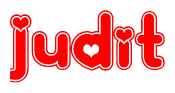 The image is a clipart featuring the word Judit written in a stylized font with a heart shape replacing inserted into the center of each letter. The color scheme of the text and hearts is red with a light outline.