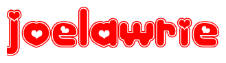   The image is a clipart featuring the word Joelawrie written in a stylized font with a heart shape replacing inserted into the center of each letter. The color scheme of the text and hearts is red with a light outline. 