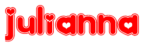 The image displays the word Julianna written in a stylized red font with hearts inside the letters.