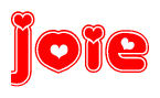 The image is a clipart featuring the word Joie written in a stylized font with a heart shape replacing inserted into the center of each letter. The color scheme of the text and hearts is red with a light outline.