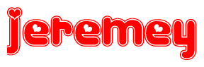 The image displays the word Jeremey written in a stylized red font with hearts inside the letters.