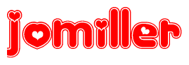 The image displays the word Jomiller written in a stylized red font with hearts inside the letters.
