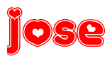 The image displays the word Jose written in a stylized red font with hearts inside the letters.