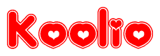 The image is a clipart featuring the word Koolio written in a stylized font with a heart shape replacing inserted into the center of each letter. The color scheme of the text and hearts is red with a light outline.