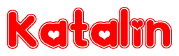 The image is a clipart featuring the word Katalin written in a stylized font with a heart shape replacing inserted into the center of each letter. The color scheme of the text and hearts is red with a light outline.