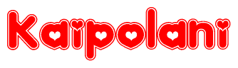 The image is a red and white graphic with the word Kaipolani written in a decorative script. Each letter in  is contained within its own outlined bubble-like shape. Inside each letter, there is a white heart symbol.
