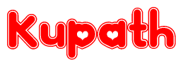 The image is a clipart featuring the word Kupath written in a stylized font with a heart shape replacing inserted into the center of each letter. The color scheme of the text and hearts is red with a light outline.
