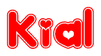 The image displays the word Kial written in a stylized red font with hearts inside the letters.