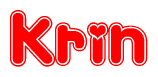 The image is a clipart featuring the word Krin written in a stylized font with a heart shape replacing inserted into the center of each letter. The color scheme of the text and hearts is red with a light outline.