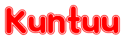 The image is a clipart featuring the word Kuntuu written in a stylized font with a heart shape replacing inserted into the center of each letter. The color scheme of the text and hearts is red with a light outline.