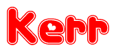 The image is a clipart featuring the word Kerr written in a stylized font with a heart shape replacing inserted into the center of each letter. The color scheme of the text and hearts is red with a light outline.