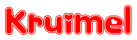 The image is a clipart featuring the word Kruimel written in a stylized font with a heart shape replacing inserted into the center of each letter. The color scheme of the text and hearts is red with a light outline.